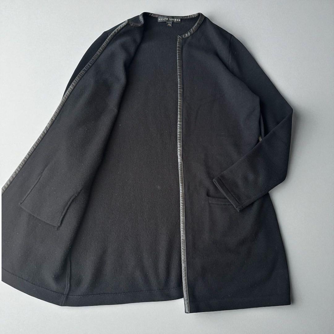ラルフローレンブラックレーベル　カシミヤ100% レザーパイピング　ニットコート