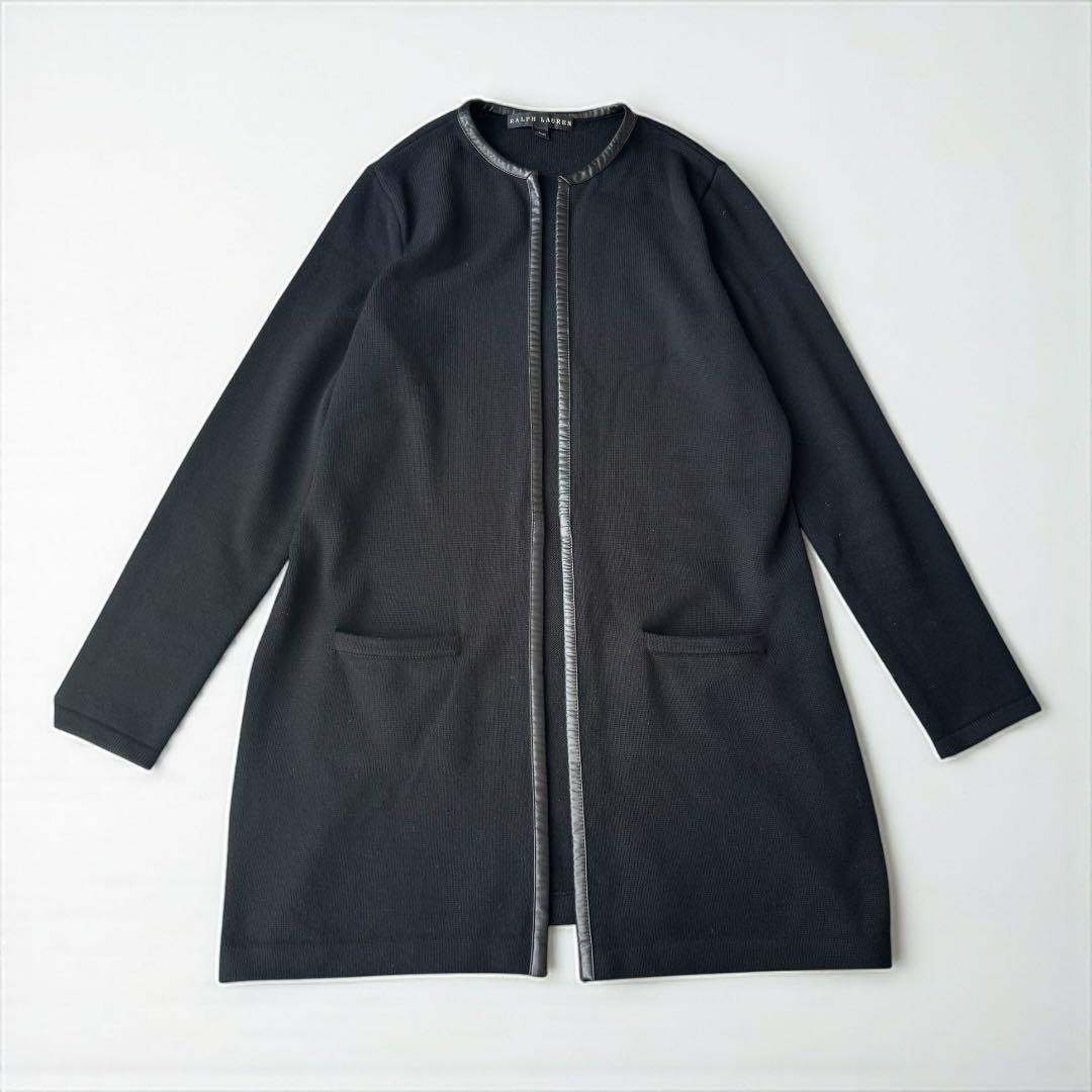 ラルフローレンブラックレーベル　カシミヤ100% レザーパイピング　ニットコート