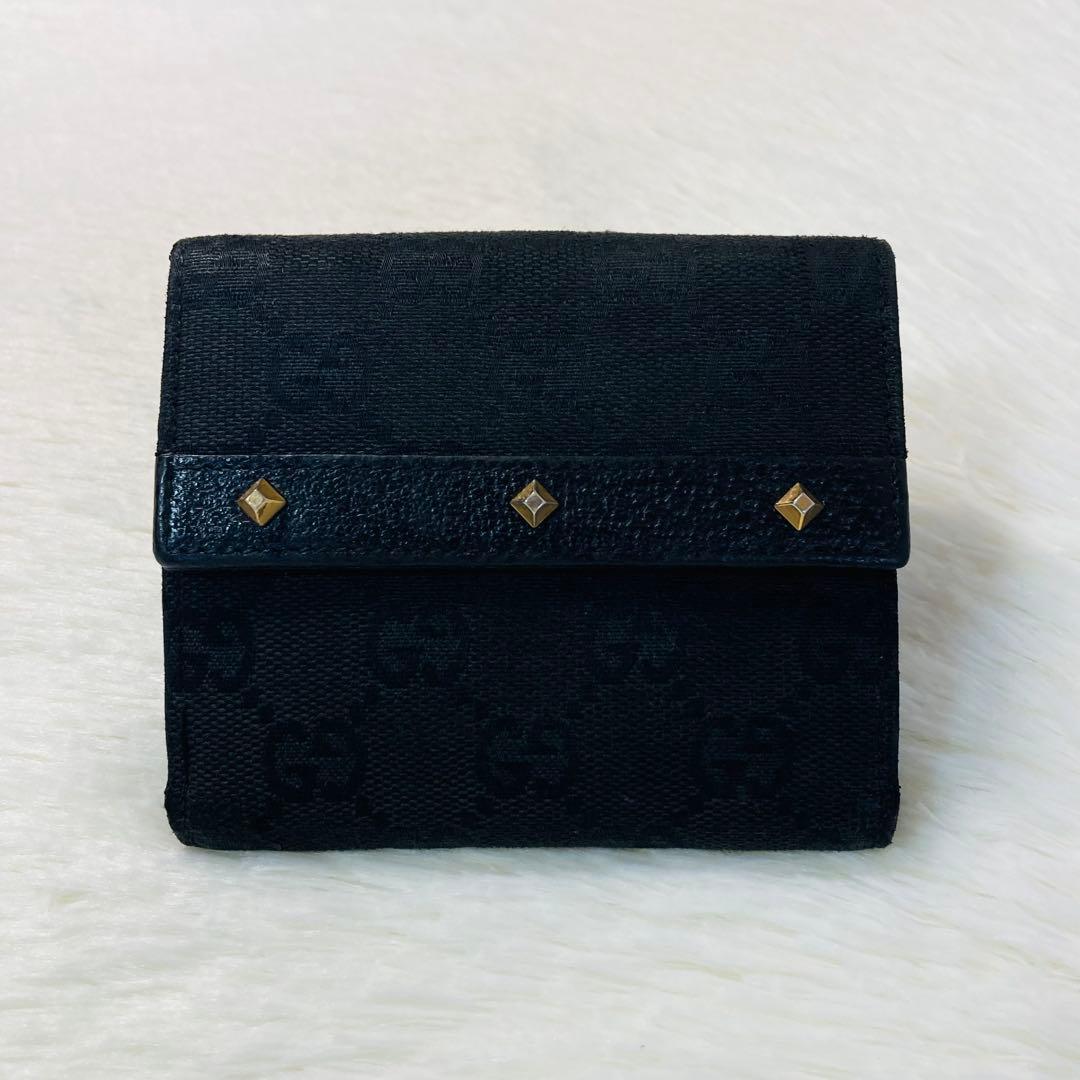 早い者勝ち　GUCCI グッチ　二つ折り　キャンバス　GG 黒　スタッズ　希少
