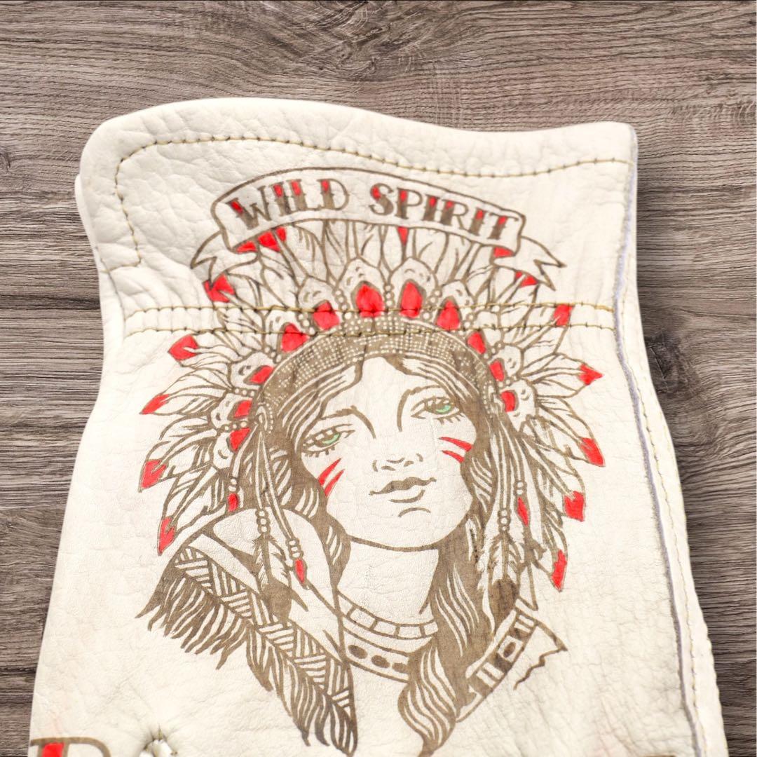 牛革　レザーグローブ　アメリカン　バイク　ハーレー　カスタム　手袋　タトゥー　L