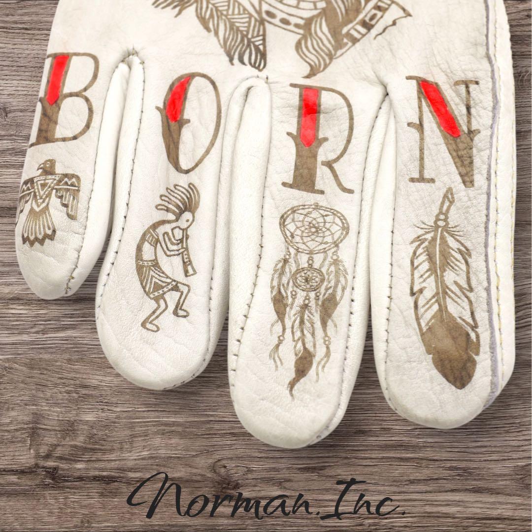 牛革　レザーグローブ　アメリカン　バイク　ハーレー　カスタム　手袋　タトゥー　L