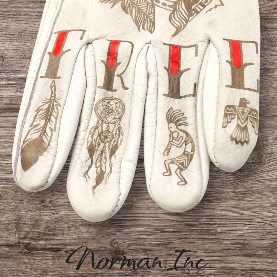 牛革　レザーグローブ　アメリカン　バイク　ハーレー　カスタム　手袋　タトゥー　L