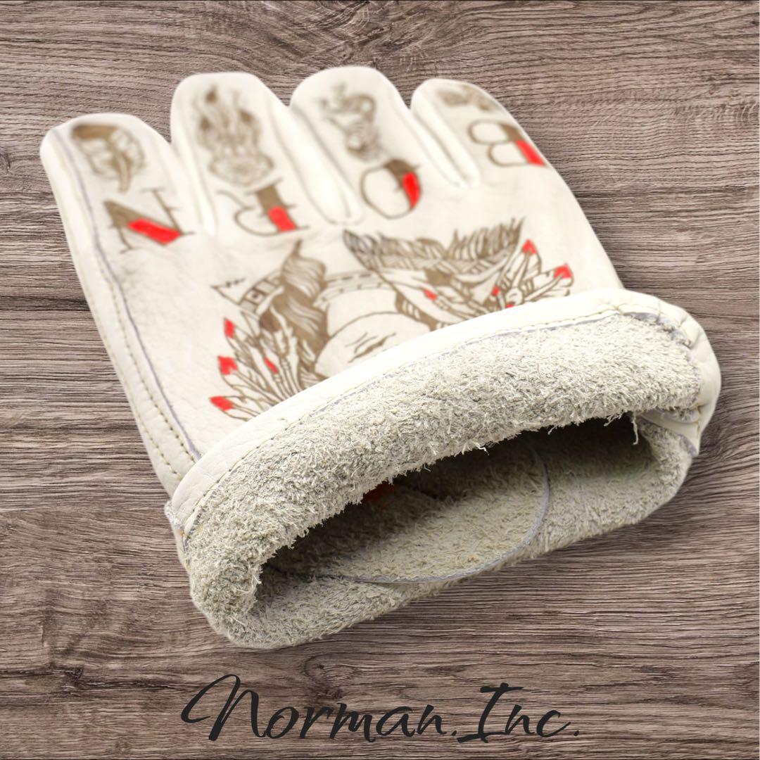 牛革　レザーグローブ　アメリカン　バイク　ハーレー　カスタム　手袋　タトゥー　L