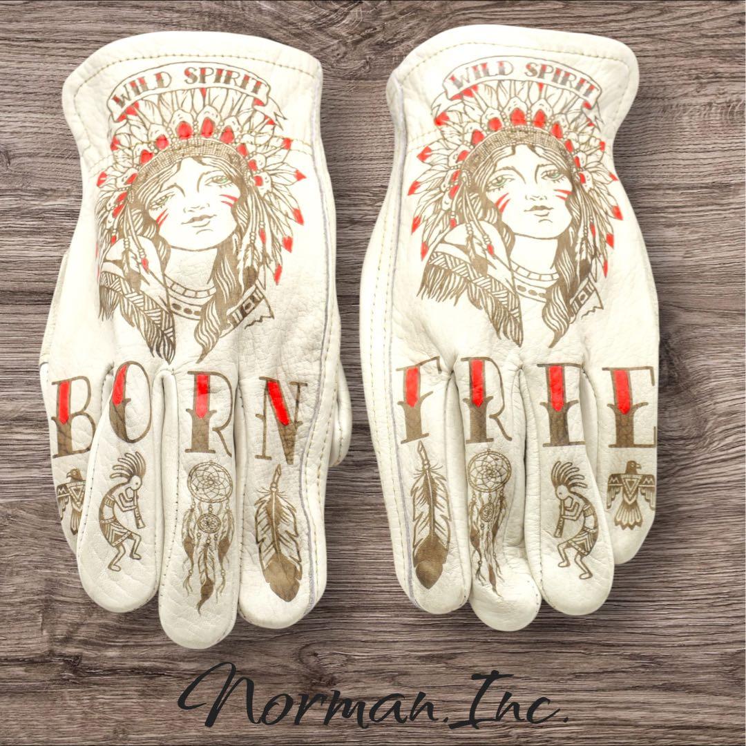 牛革　レザーグローブ　アメリカン　バイク　ハーレー　カスタム　手袋　タトゥー　L