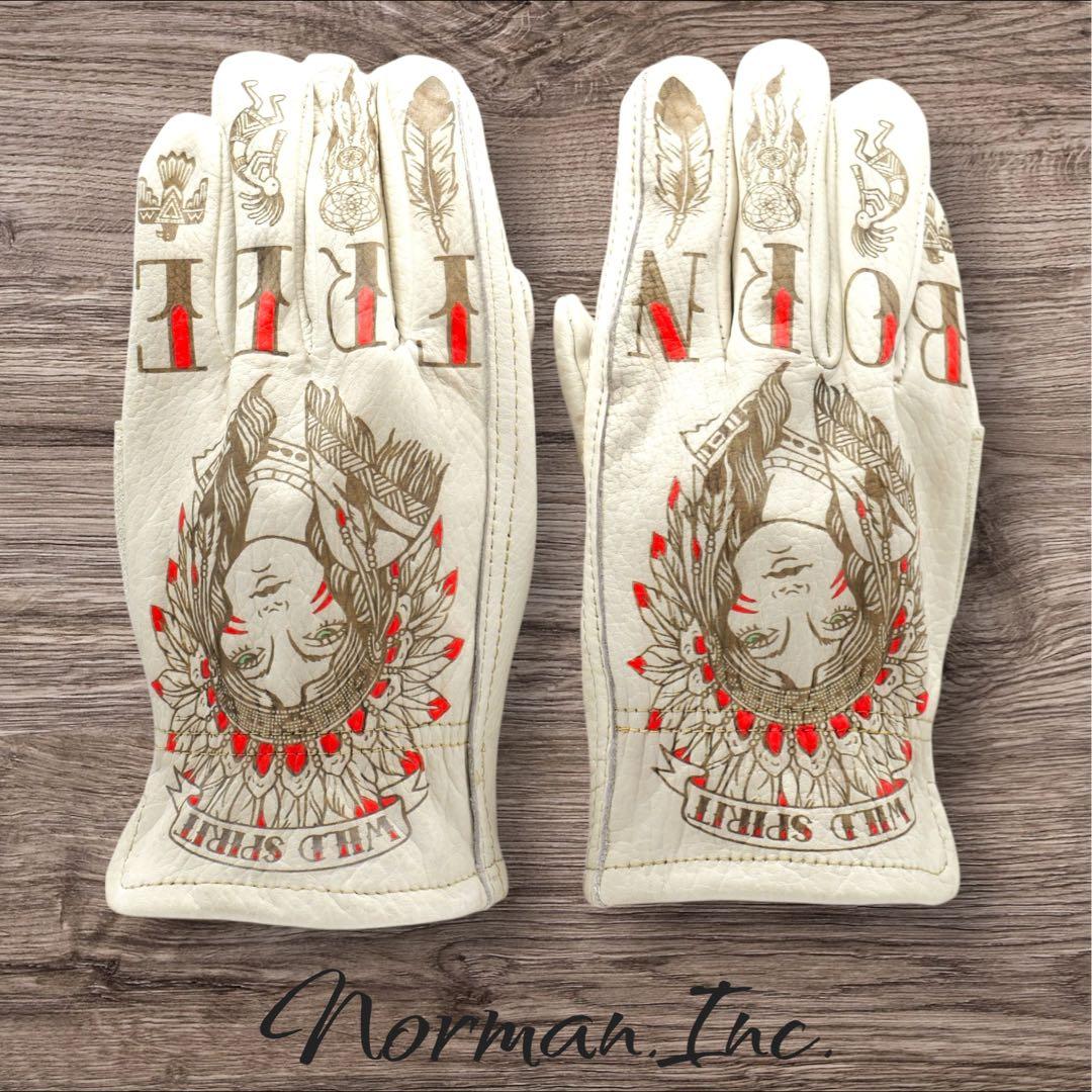 牛革　レザーグローブ　アメリカン　バイク　ハーレー　カスタム　手袋　タトゥー　L