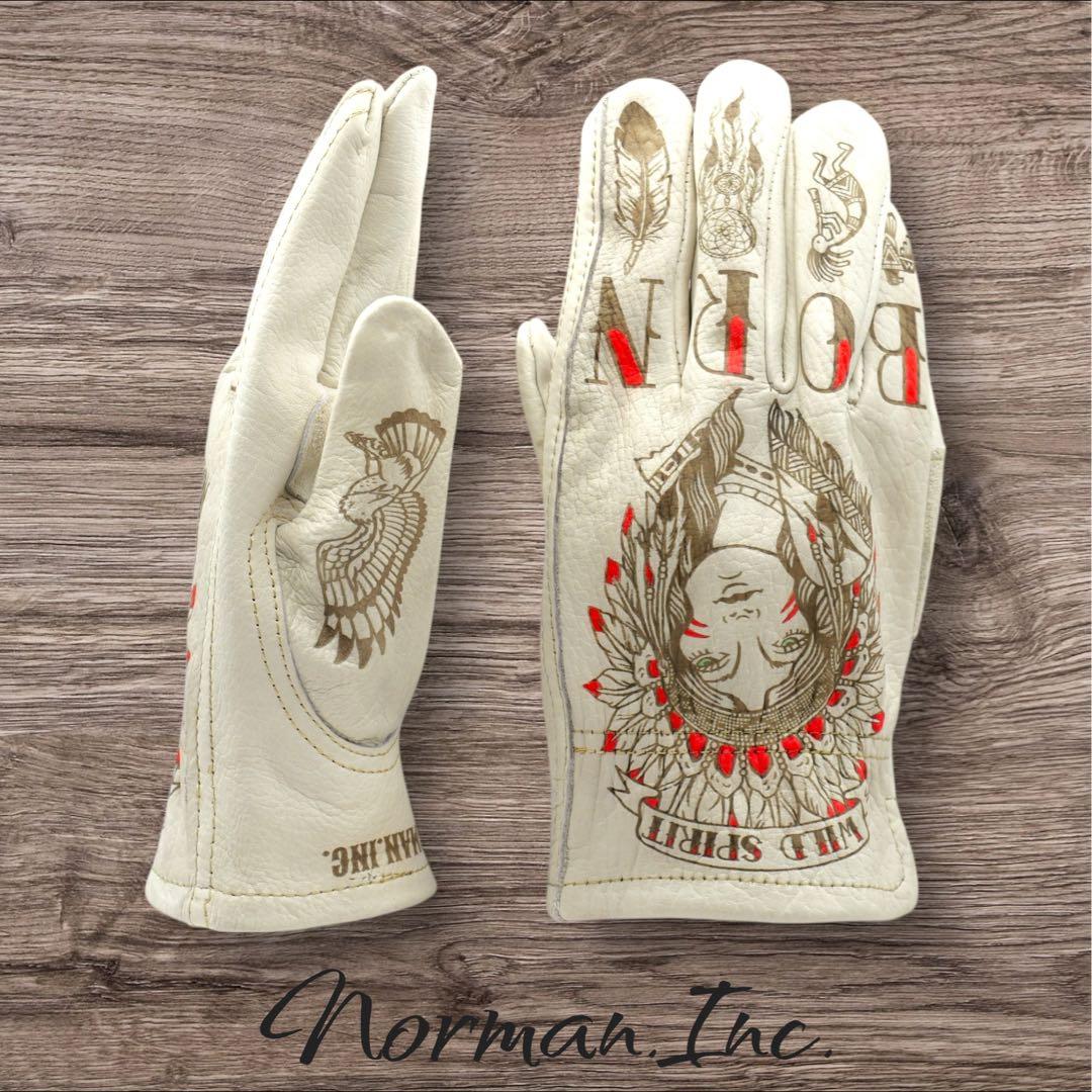 牛革　レザーグローブ　アメリカン　バイク　ハーレー　カスタム　手袋　タトゥー　L