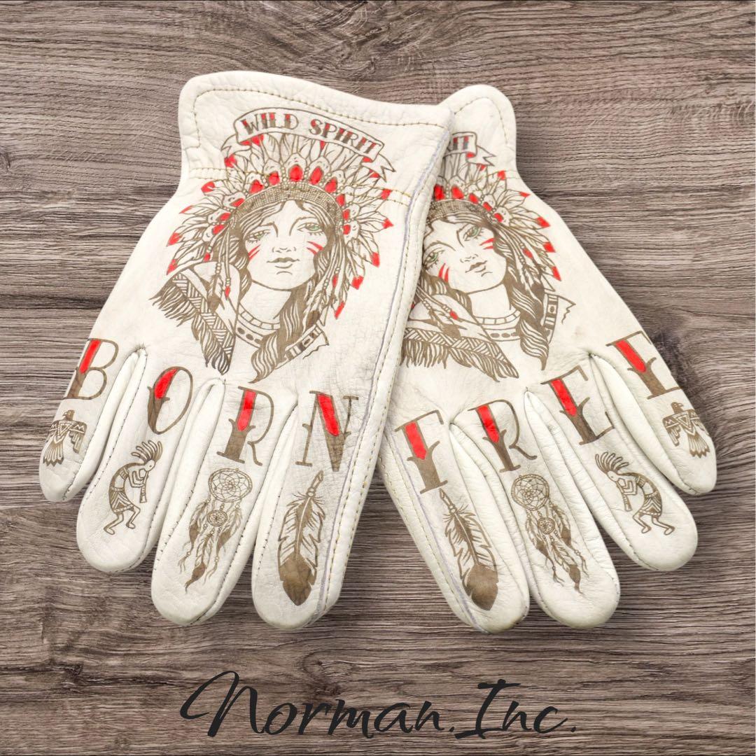 牛革　レザーグローブ　アメリカン　バイク　ハーレー　カスタム　手袋　タトゥー　L