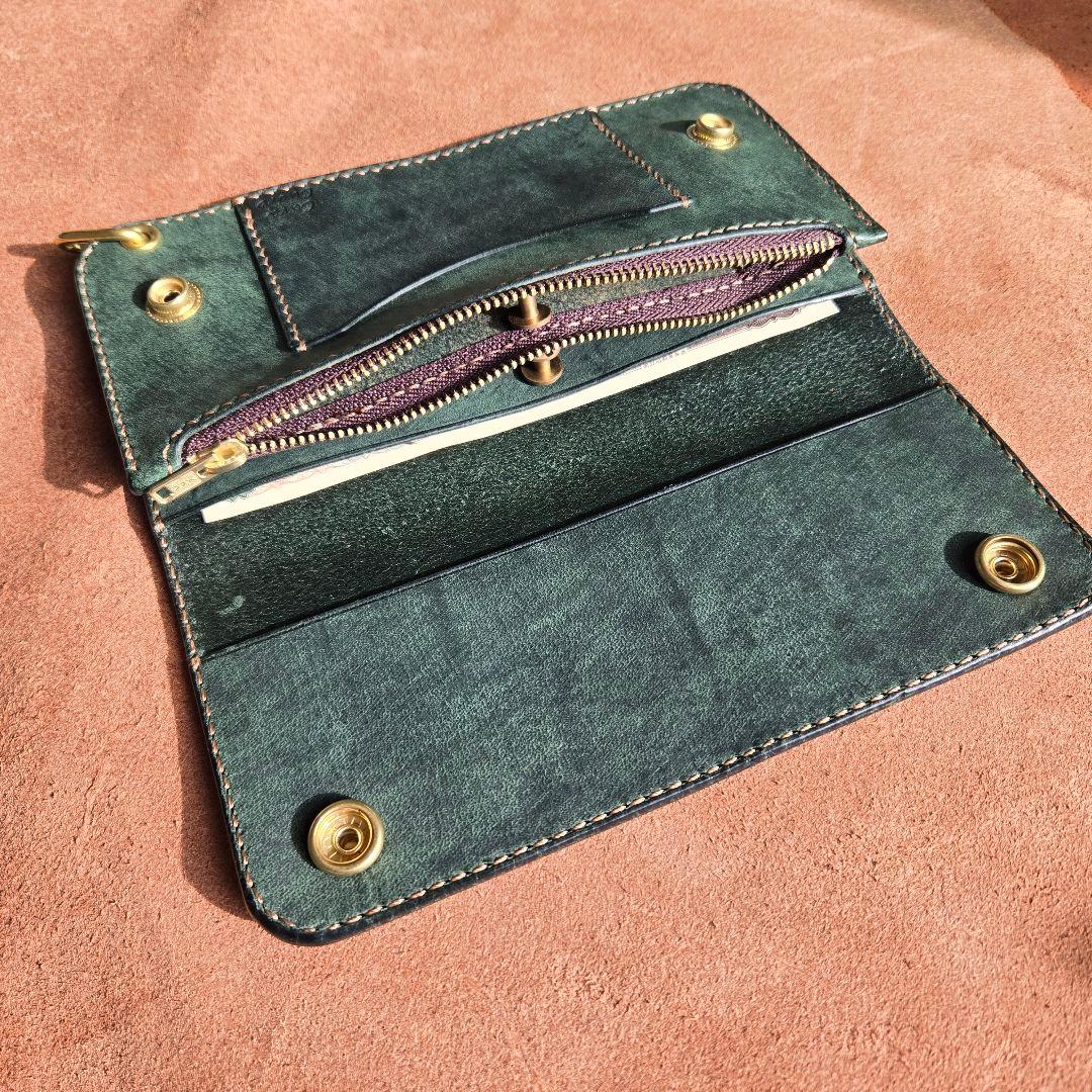 132ロング　トラッカーウォレット イタリアンレザーTEXAS【グリーン】
