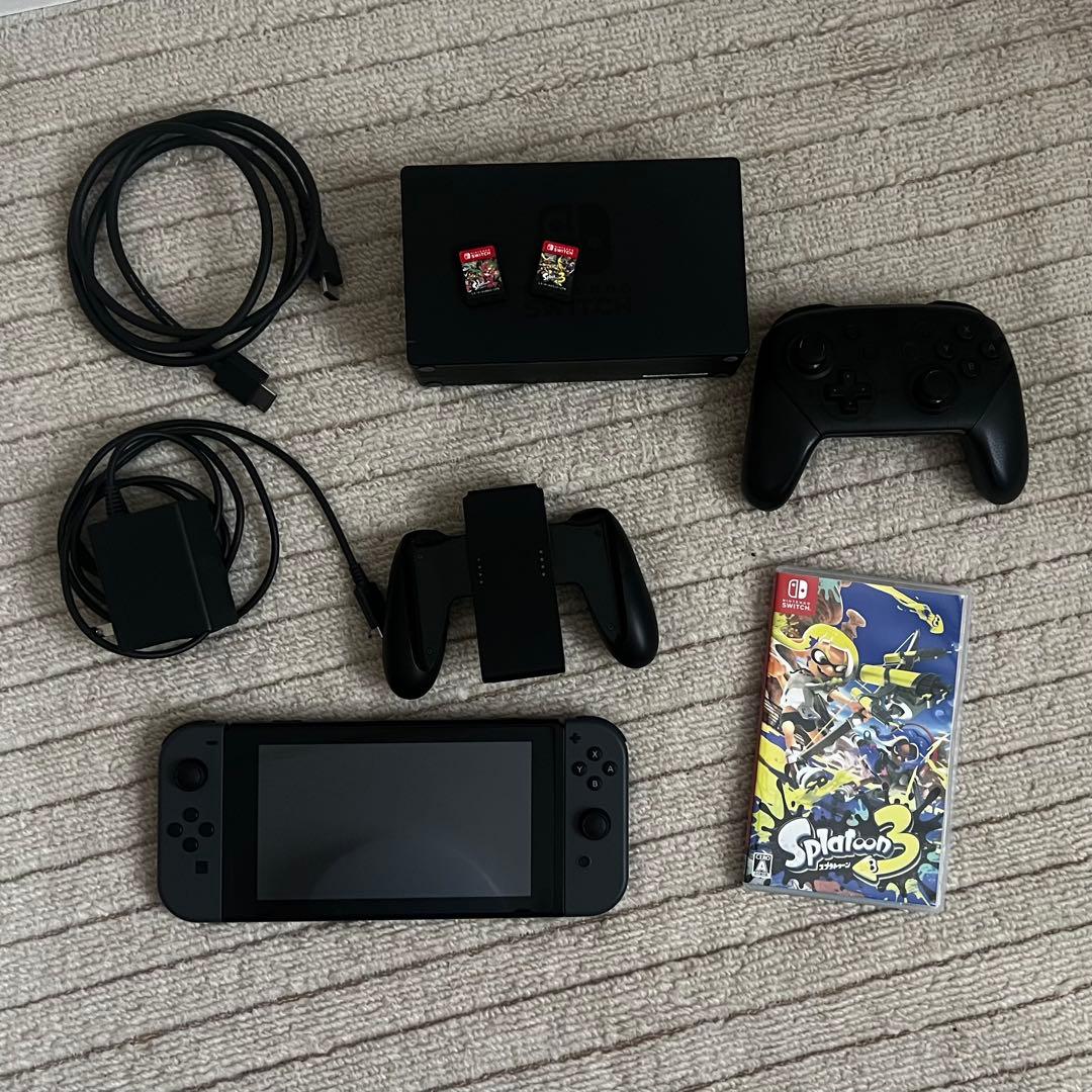 Nintendo Switch グレー 本体 スプラ2 スプラ3 プロコン
