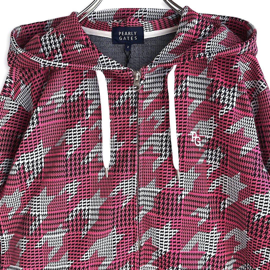 146 パーリーゲイツ 長袖パーカー スエット フード ピンク チェック 0 S