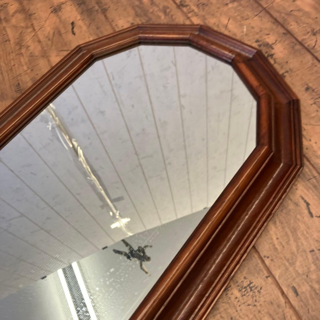 アンティーク 木製フレーム 12角形 壁掛け鏡 ウォールミラー レトロ