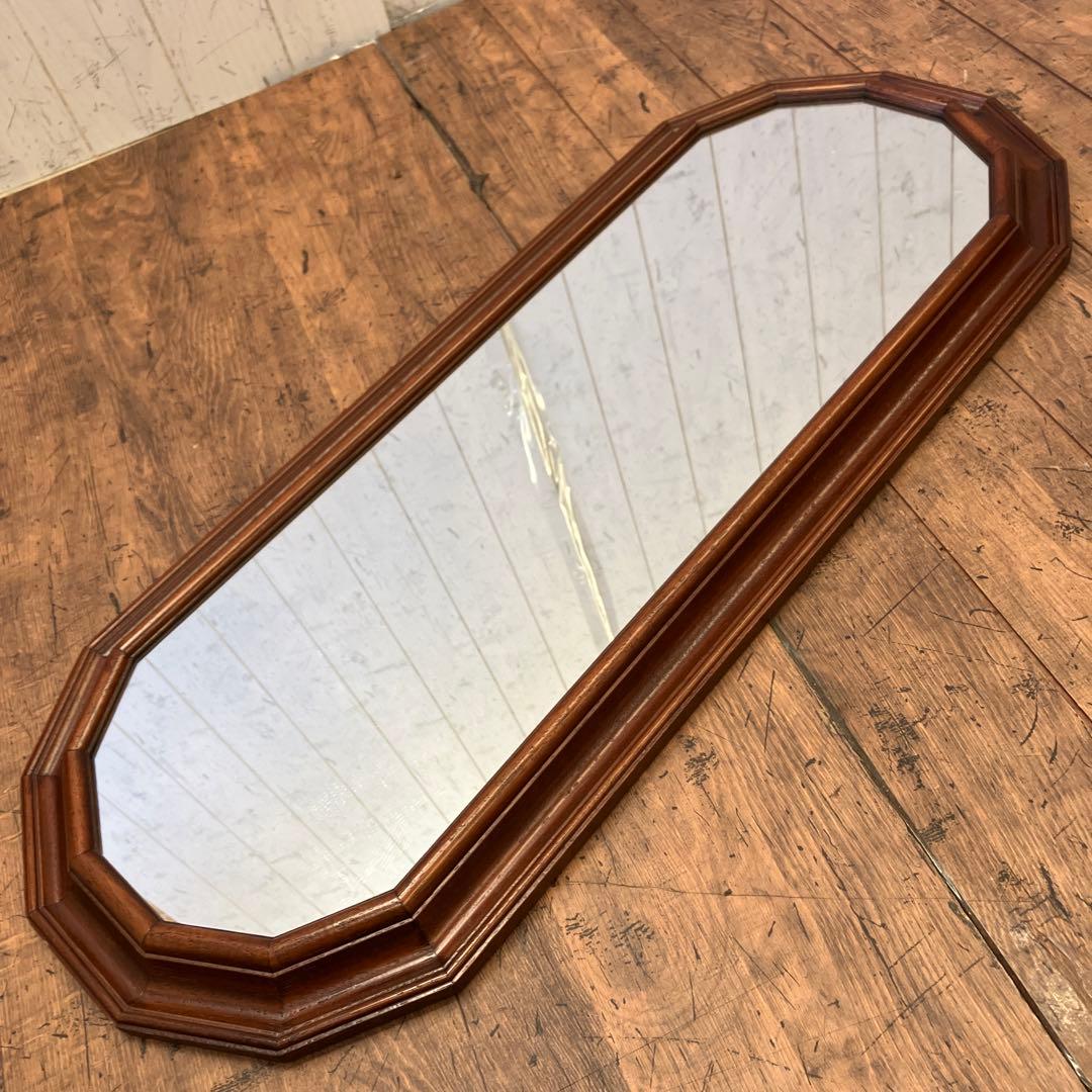 アンティーク 木製フレーム 12角形 壁掛け鏡 ウォールミラー レトロ