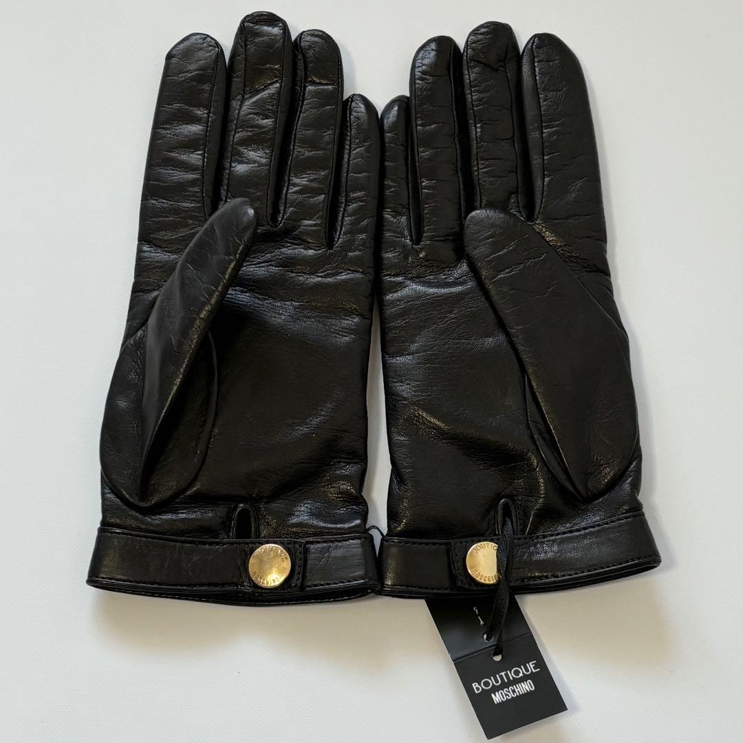 未使用 BOUTIQUE MOSCHINO モスキーノ レザー手袋 イタリア製