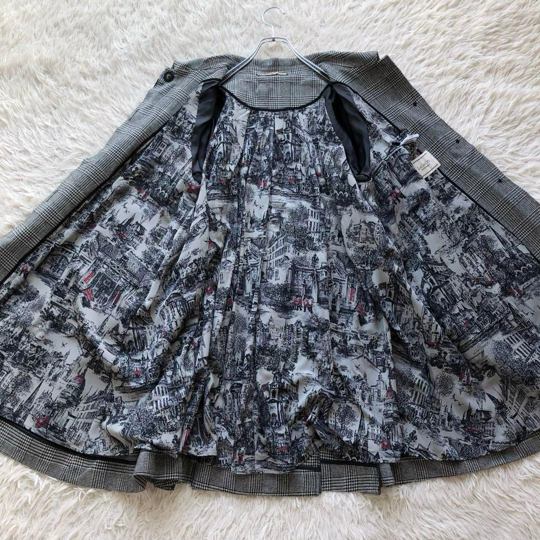 【現行 極美品】ロイスクレヨン　ロングコート　黒白　グレンチェック　総柄　比翼