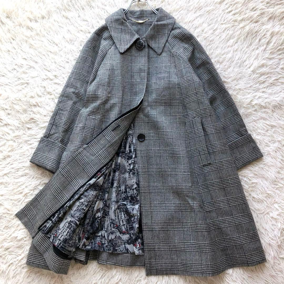 【現行 極美品】ロイスクレヨン　ロングコート　黒白　グレンチェック　総柄　比翼