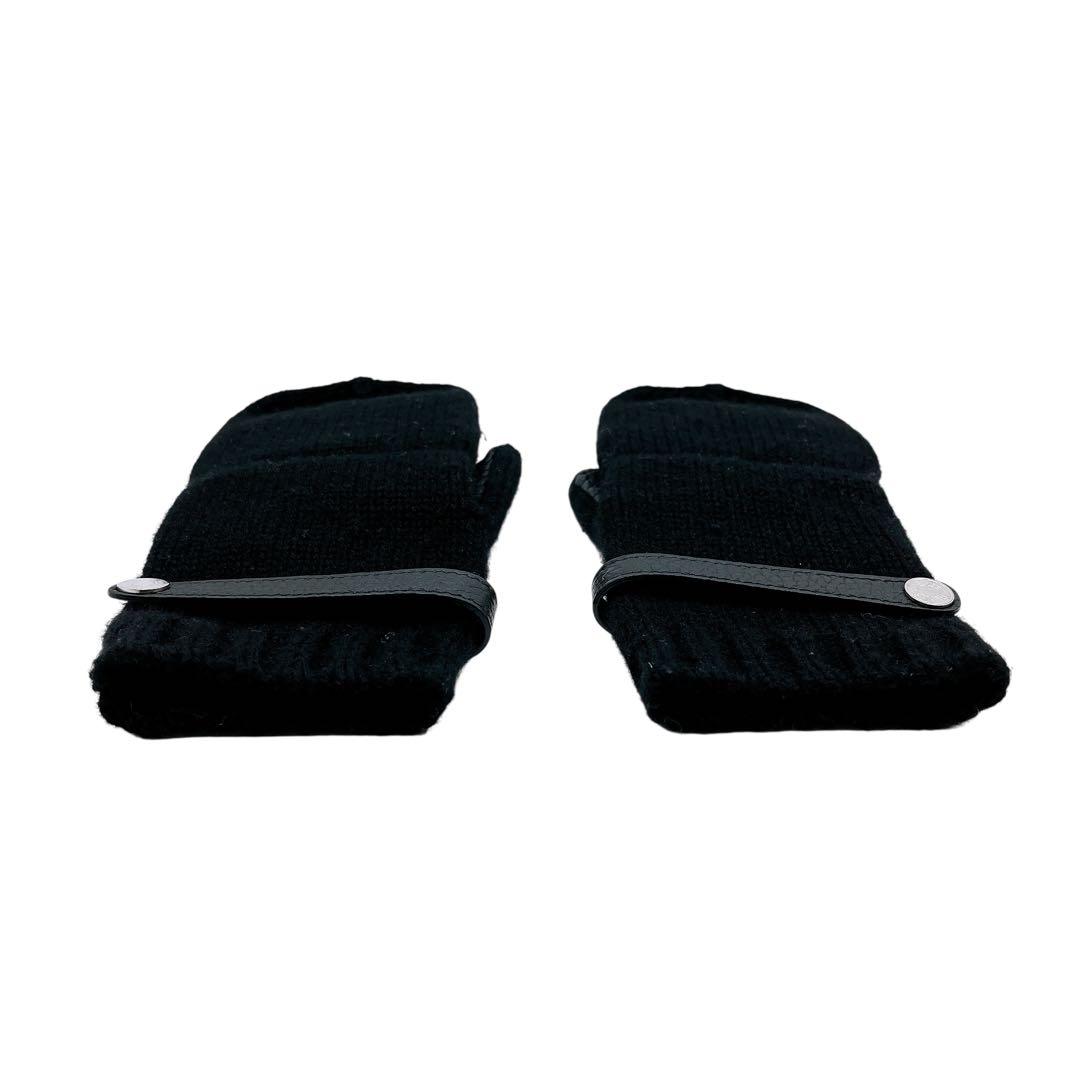 美品 エルメス カシミヤ レザー ボルチモア 手袋 ニット ブラック レディース