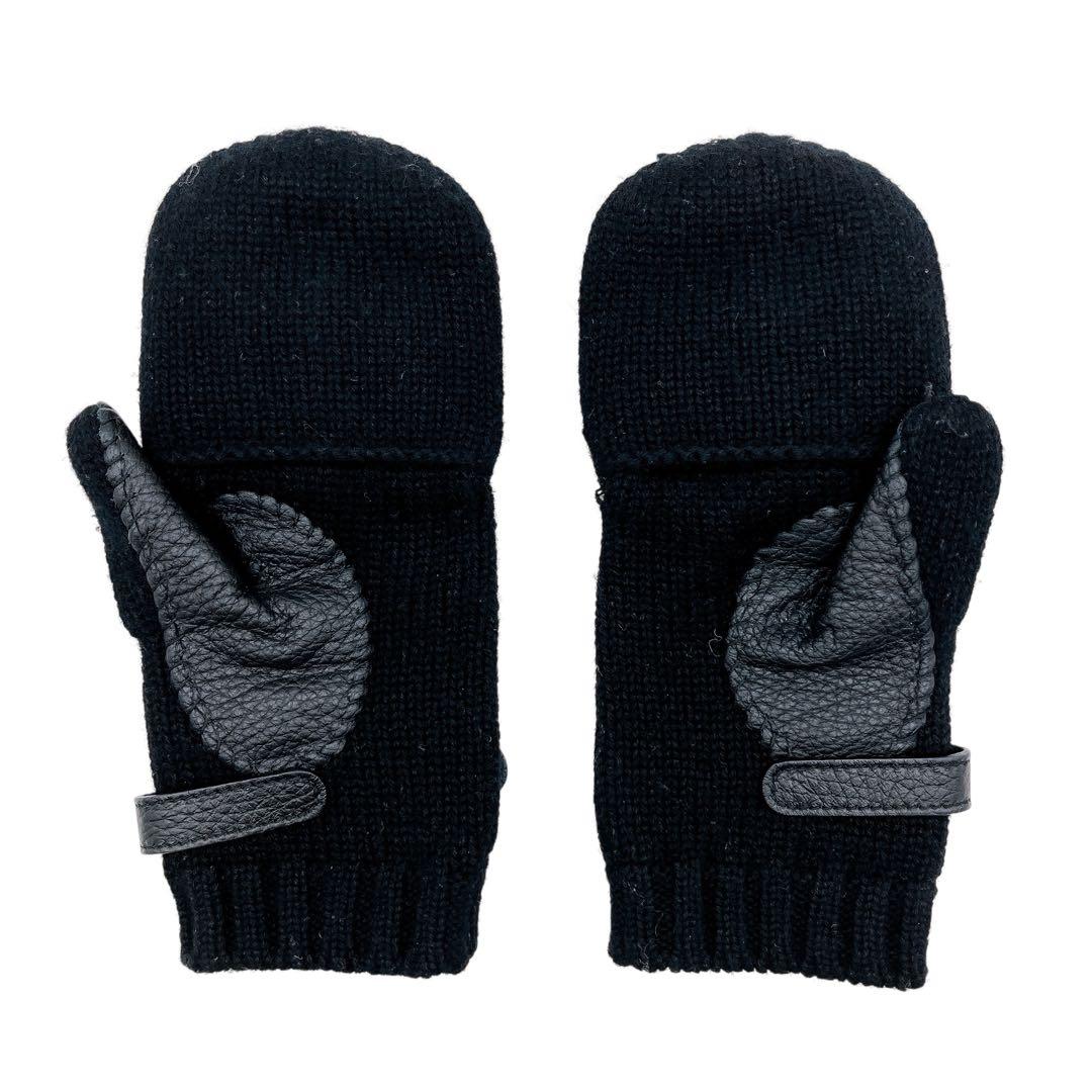 美品 エルメス カシミヤ レザー ボルチモア 手袋 ニット ブラック レディース