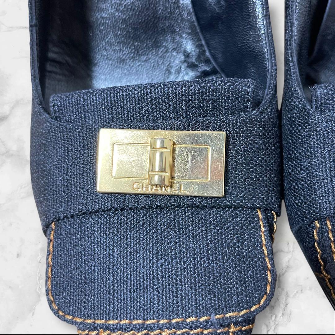 CHANEL チェック ハイヒール 36 パンプス デニム ゴールド金具