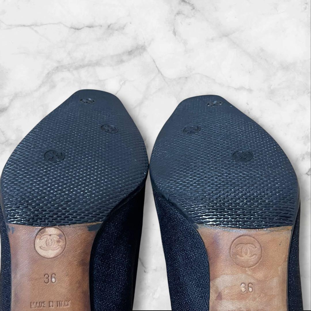 CHANEL チェック ハイヒール 36 パンプス デニム ゴールド金具