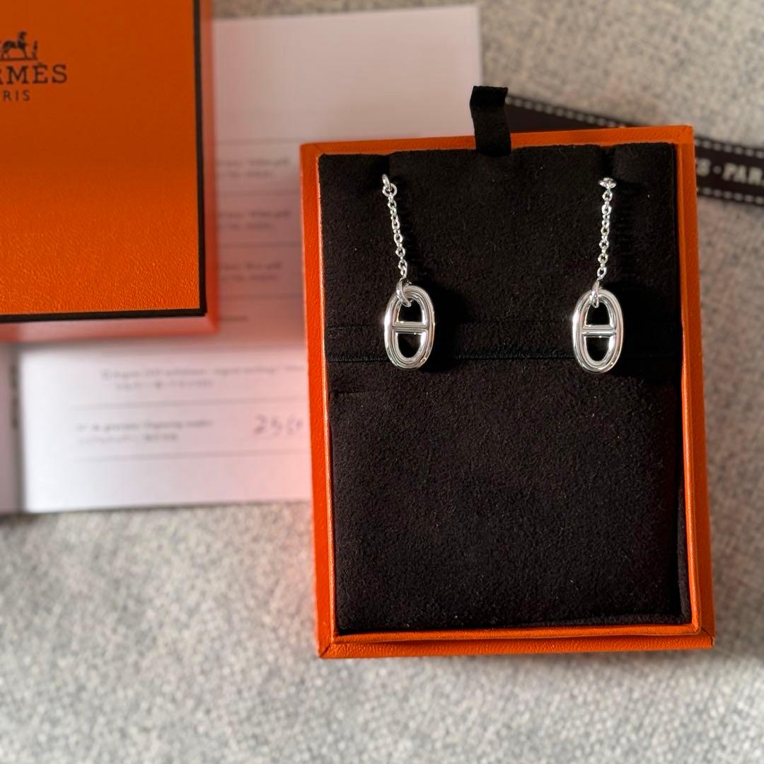 エルメス　ファランドール　シェーヌダンクル　ピアス　MM　シルバー