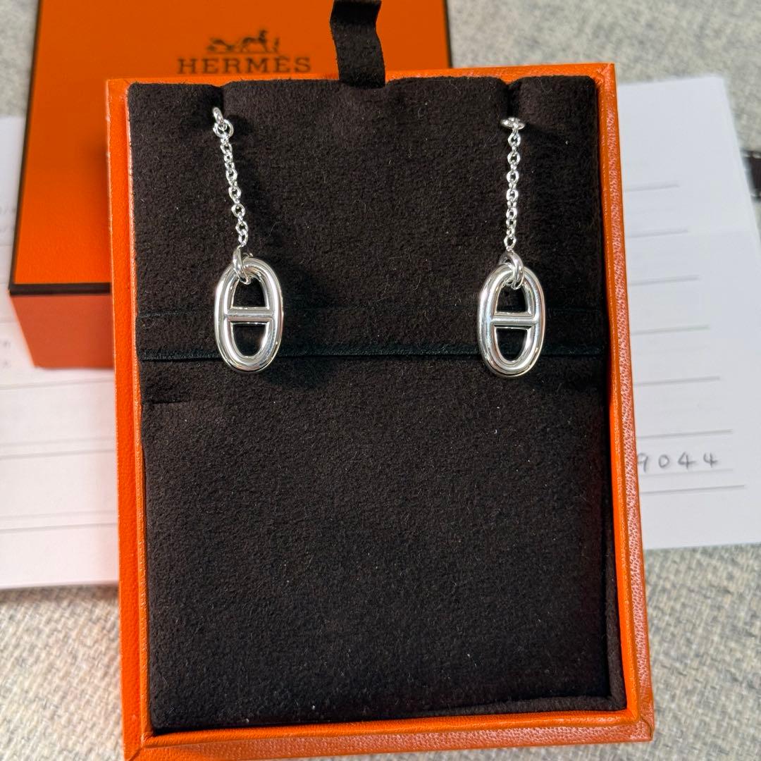 エルメス　ファランドール　シェーヌダンクル　ピアス　MM　シルバー