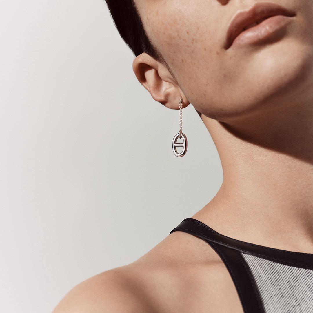 エルメス　ファランドール　シェーヌダンクル　ピアス　MM　シルバー