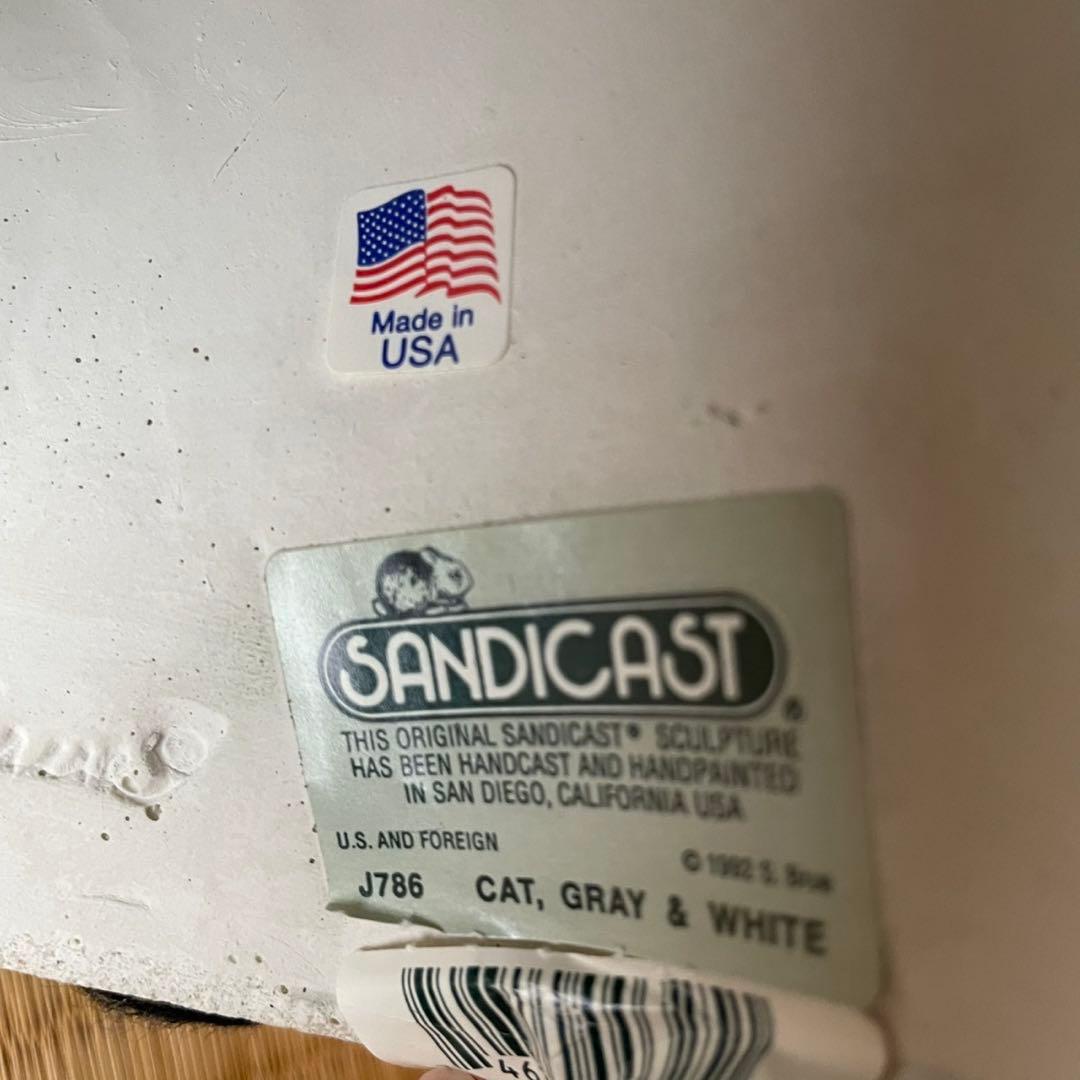 サンディキャスト社製 猫の置物 J786 CAT.GRAY&WHT ライフサイズ