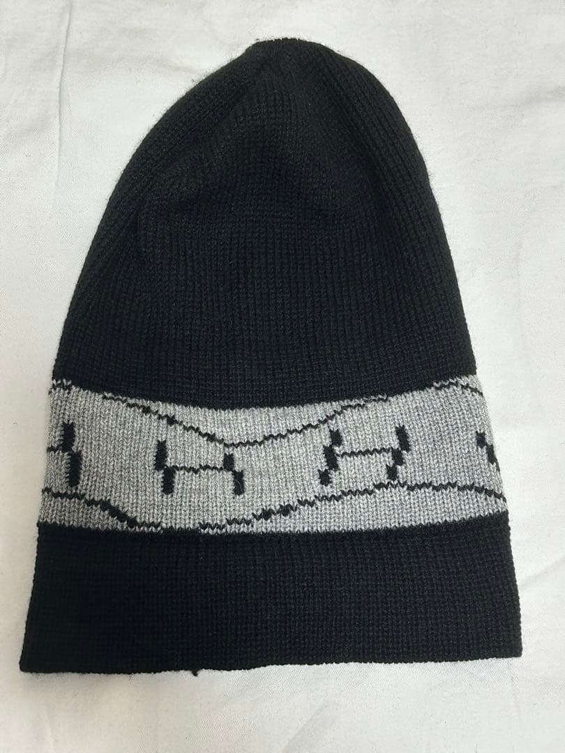 HEREMES100%カシミアブラックグレーリバーシブルマフラーニット帽セット