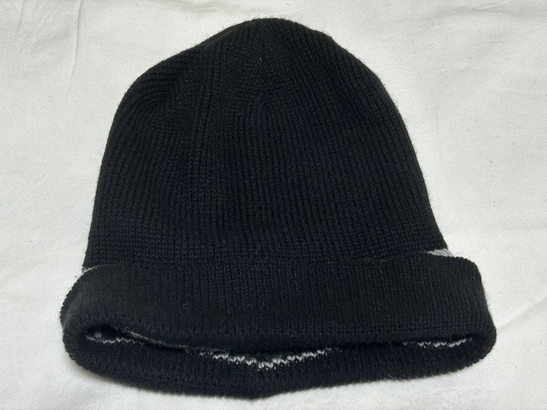 HEREMES100%カシミアブラックグレーリバーシブルマフラーニット帽セット