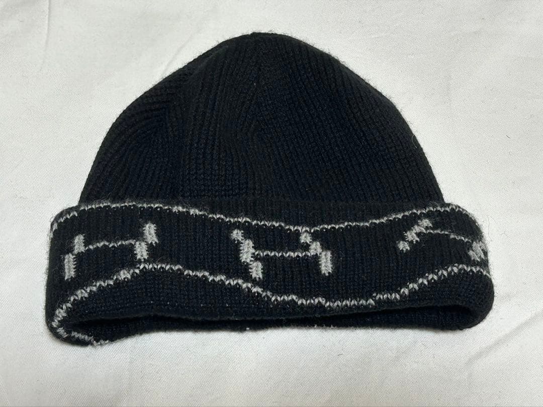 HEREMES100%カシミアブラックグレーリバーシブルマフラーニット帽セット