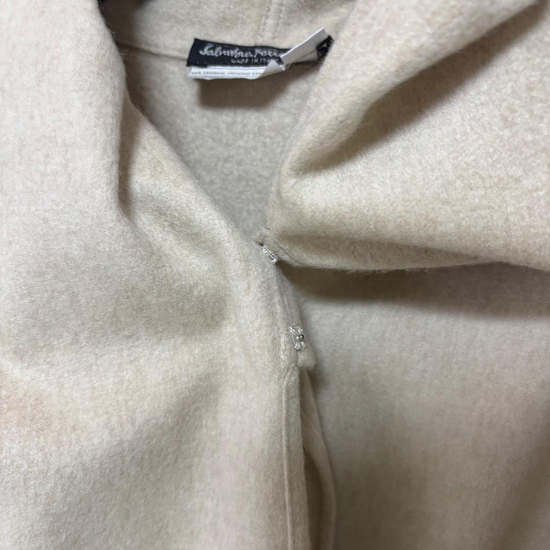 美品 フェラガモ カシミヤケープコート ポンチョ フリンジ