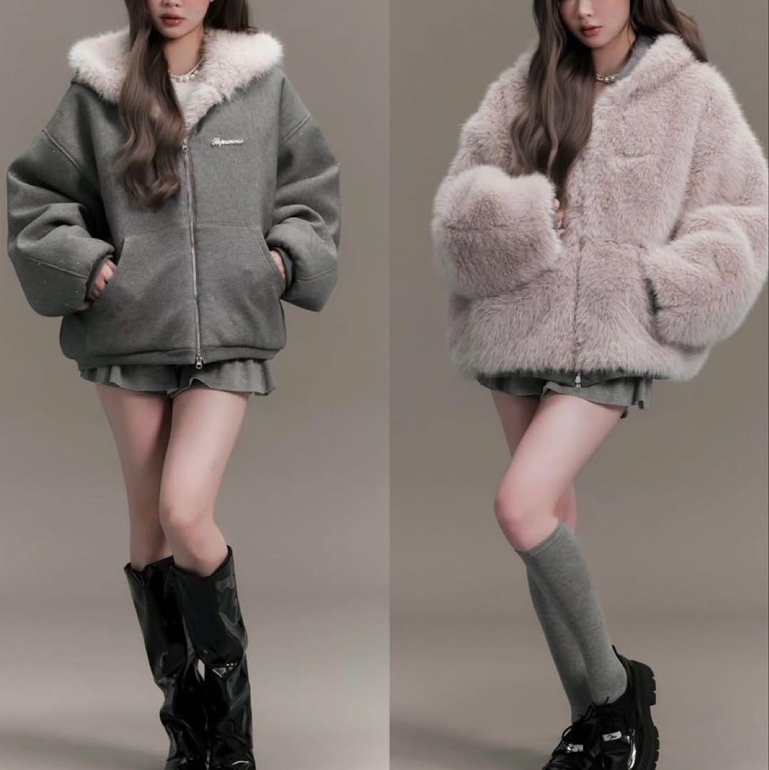 ジャケット・アウター andwang Kirakira 2way fur zip up