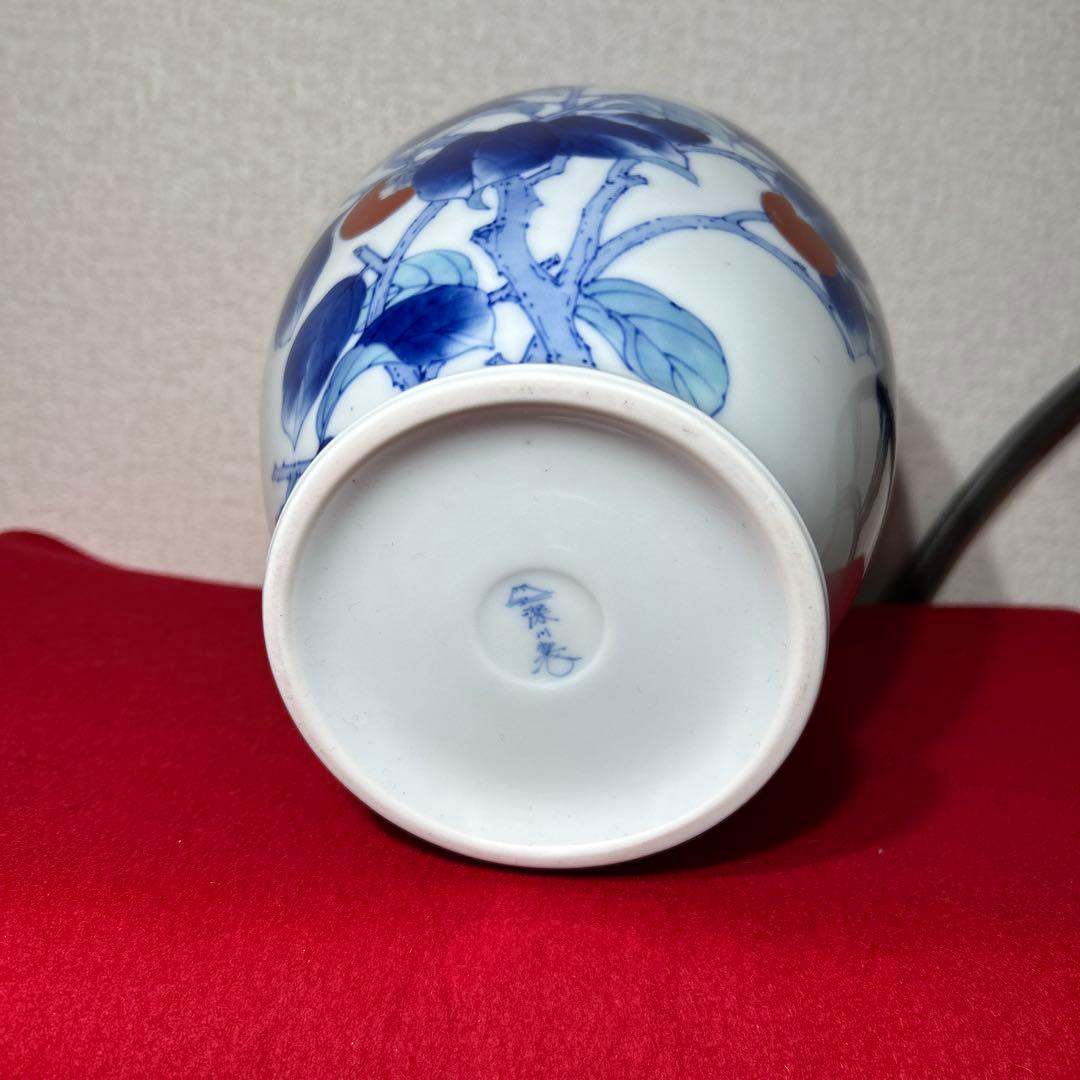 深川製磁　オールド深川　染付色絵柿図 花瓶　花入　宮内庁御用達