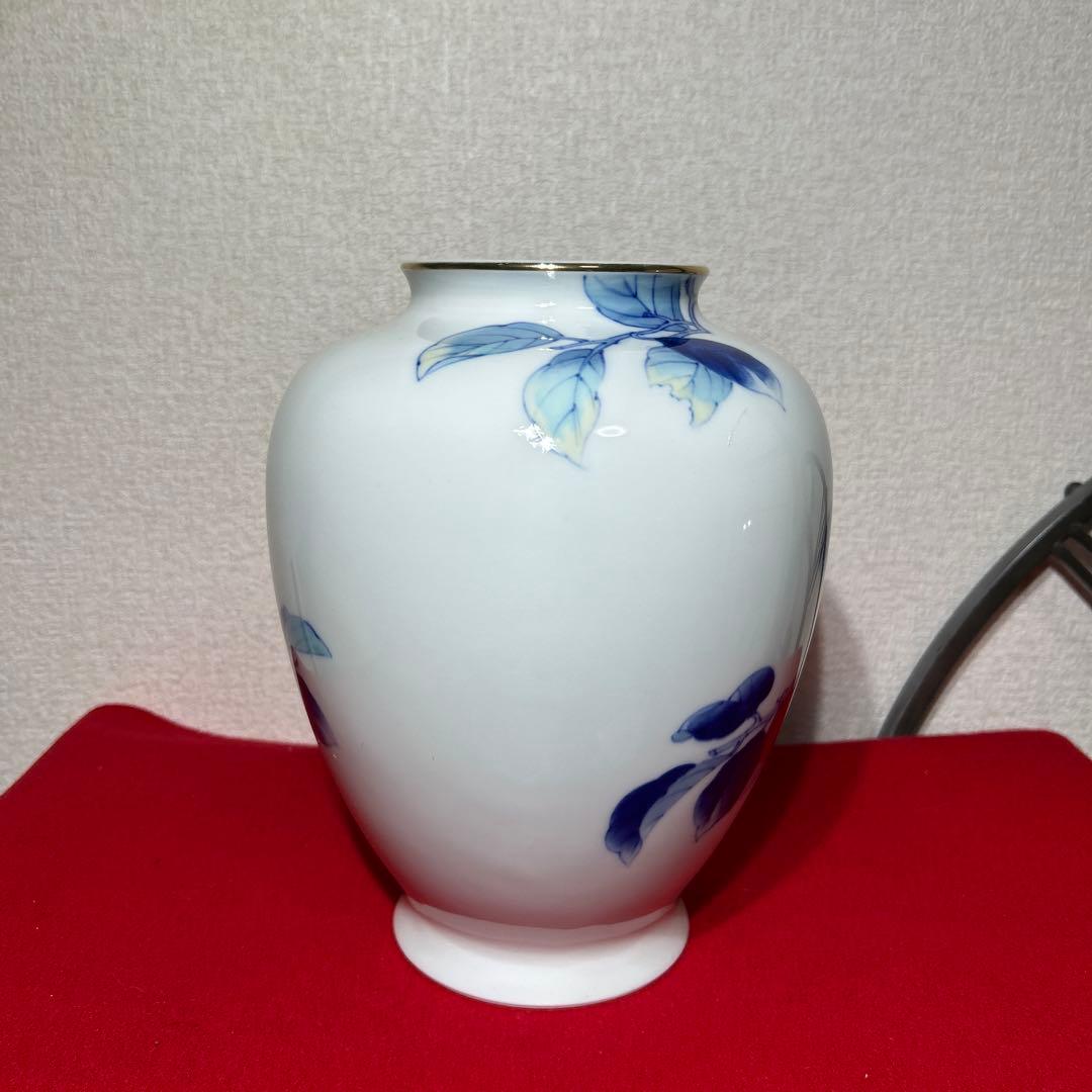 深川製磁　オールド深川　染付色絵柿図 花瓶　花入　宮内庁御用達