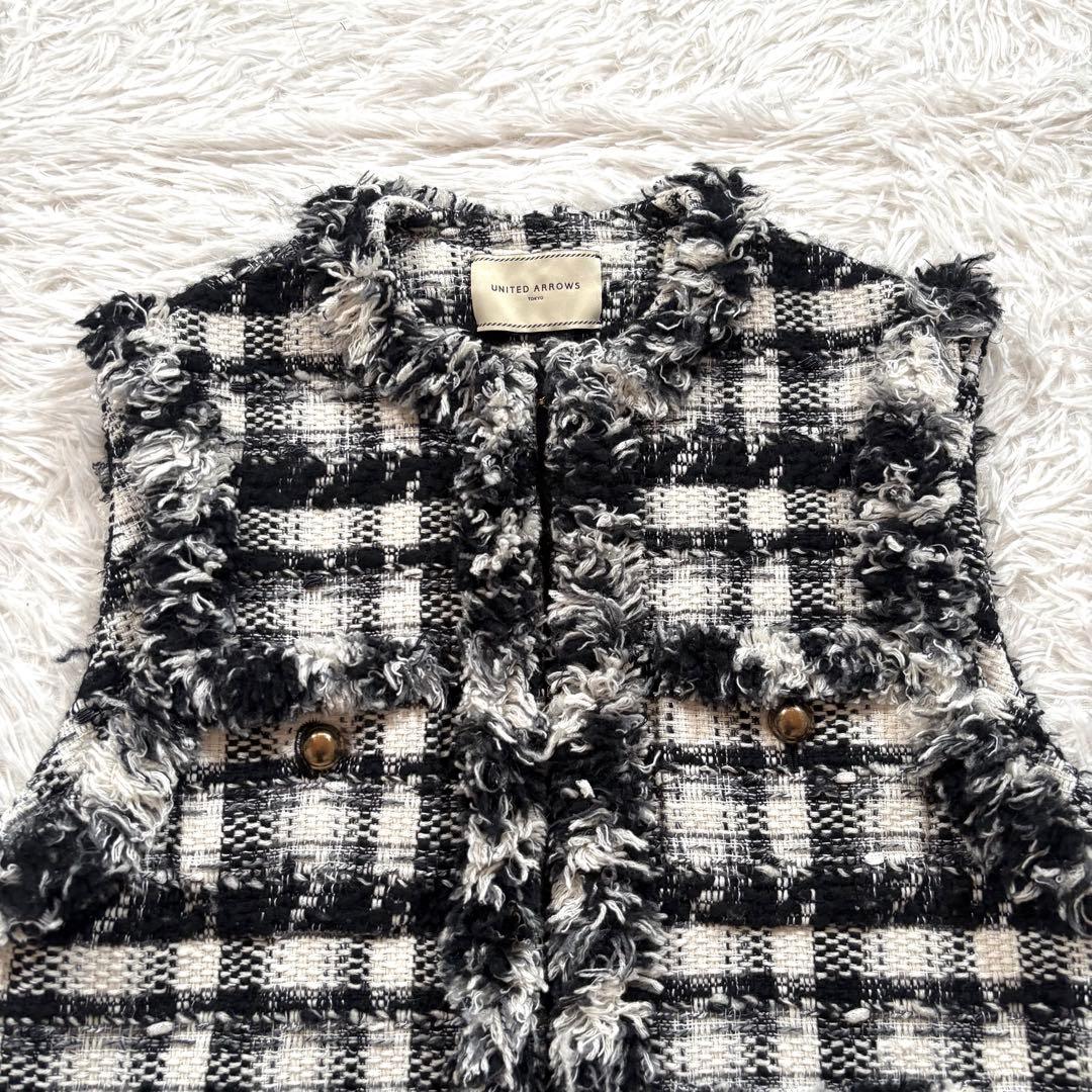 美品✨ユナイテッドアローズ　チェック ツイード ベスト　チドリ　金ボタン　36