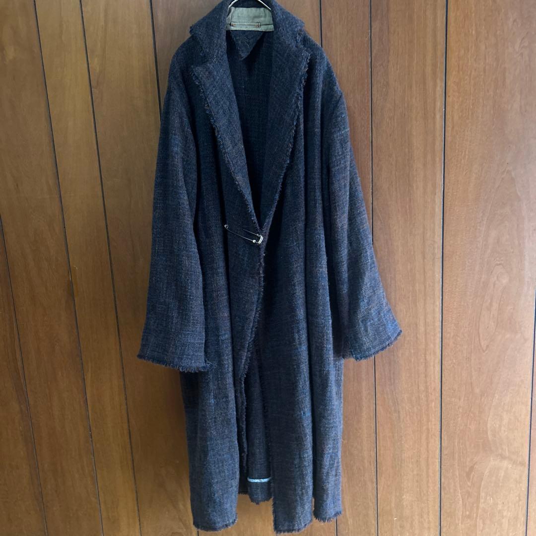 45R　ミックスツィードウール　ロングコート　ピン付き