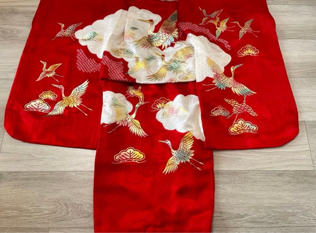 正絹 七五三　3才　セット 赤 白 鶴