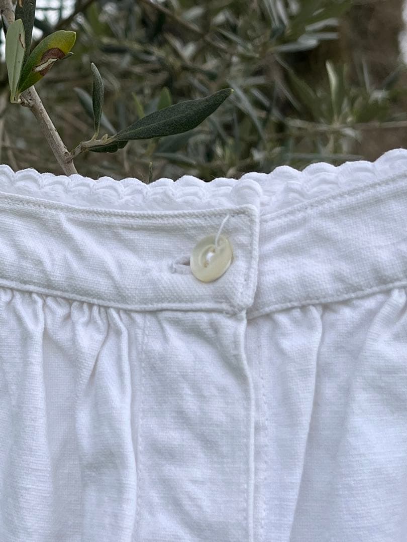 ◆フランスアンティーク｜半袖スモック、チュニック、イニシャル刺繍、白