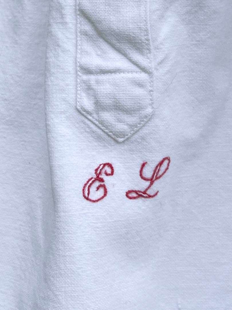 ◆フランスアンティーク｜半袖スモック、チュニック、イニシャル刺繍、白