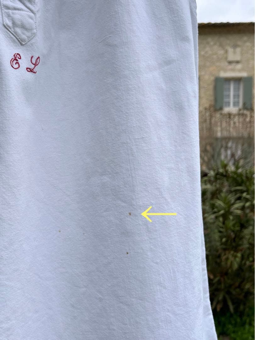 ◆フランスアンティーク｜半袖スモック、チュニック、イニシャル刺繍、白