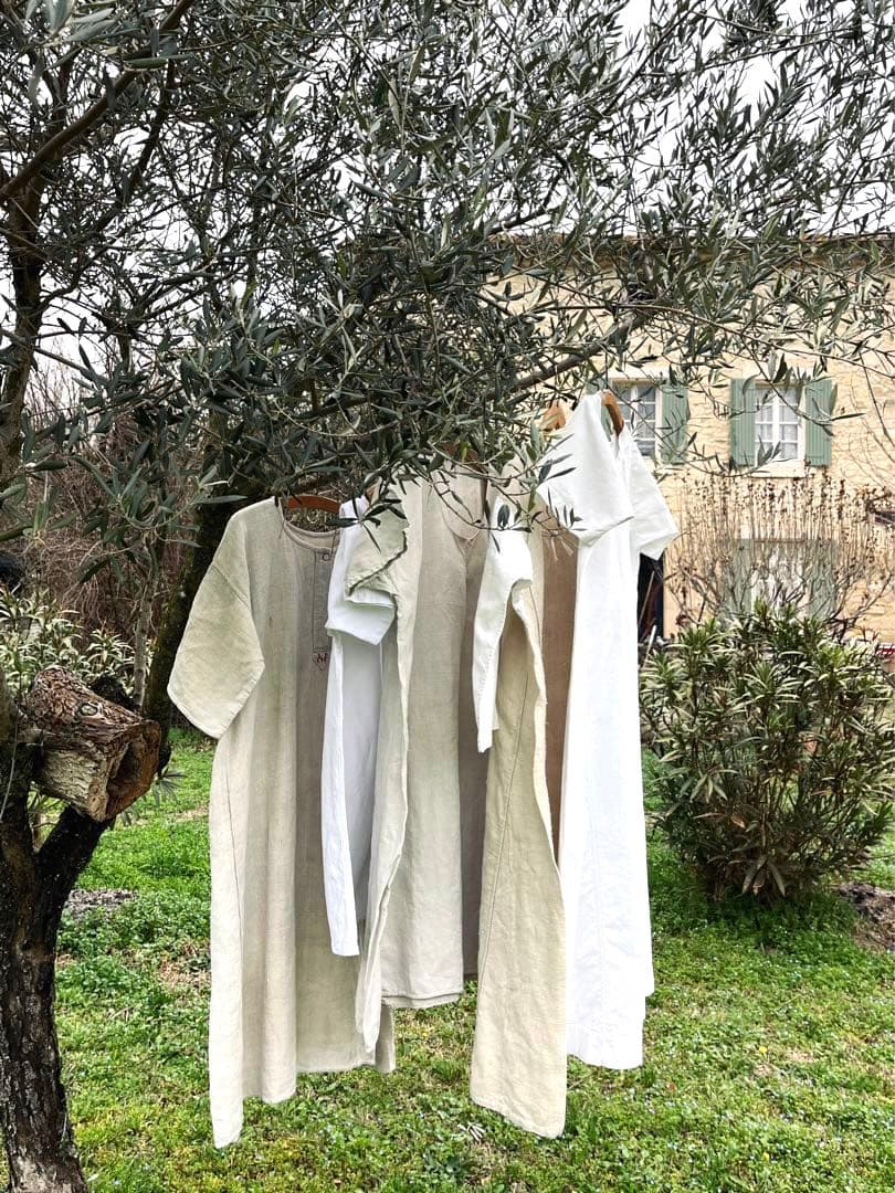 ◆フランスアンティーク｜半袖スモック、チュニック、イニシャル刺繍、白