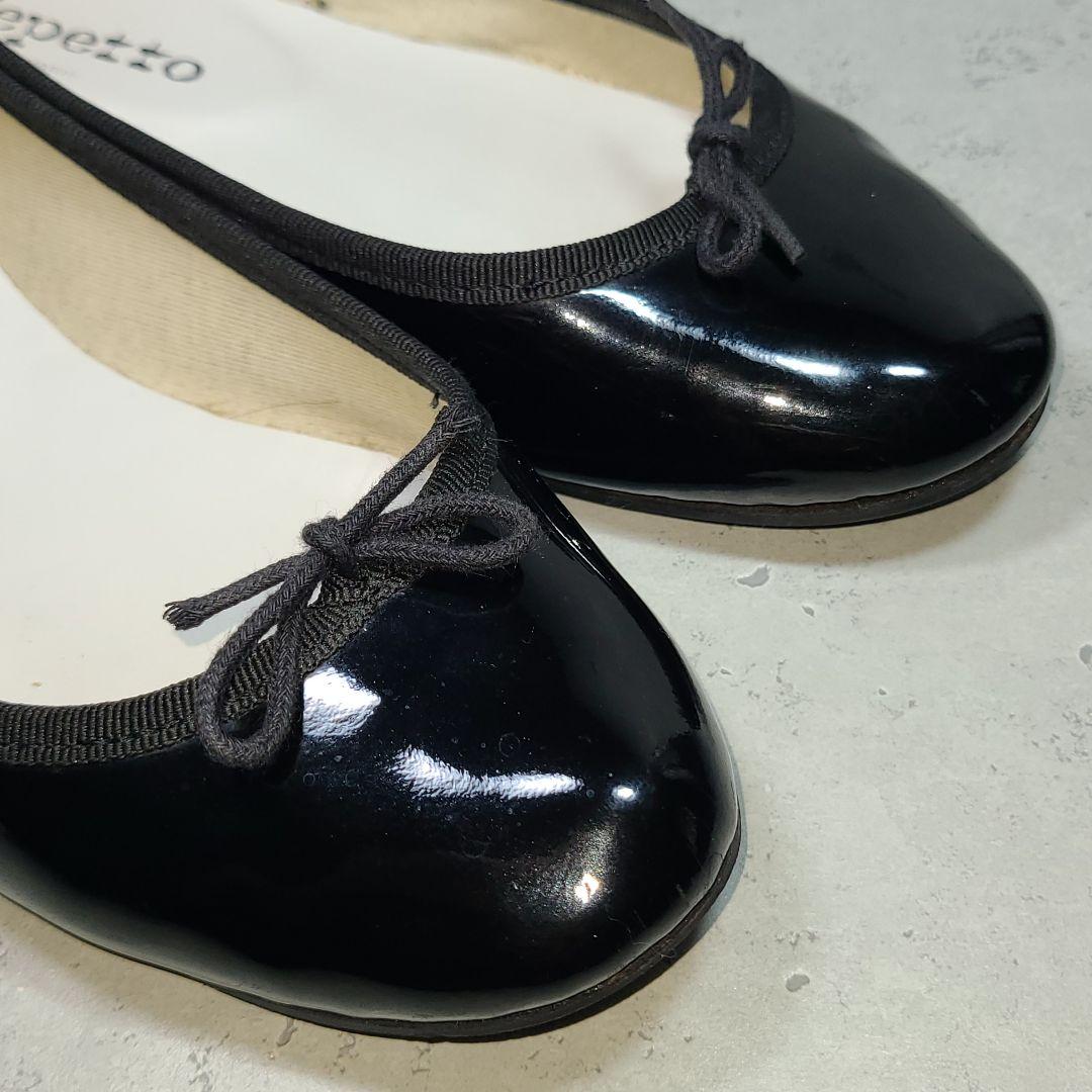 371/2【Repetto】レペット　フラットバレエシューズ　エナメル　ブラック
