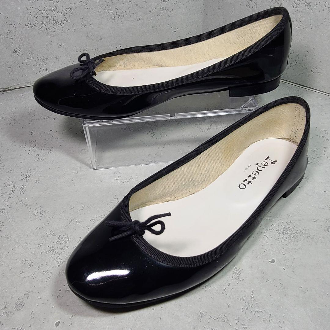 371/2【Repetto】レペット　フラットバレエシューズ　エナメル　ブラック