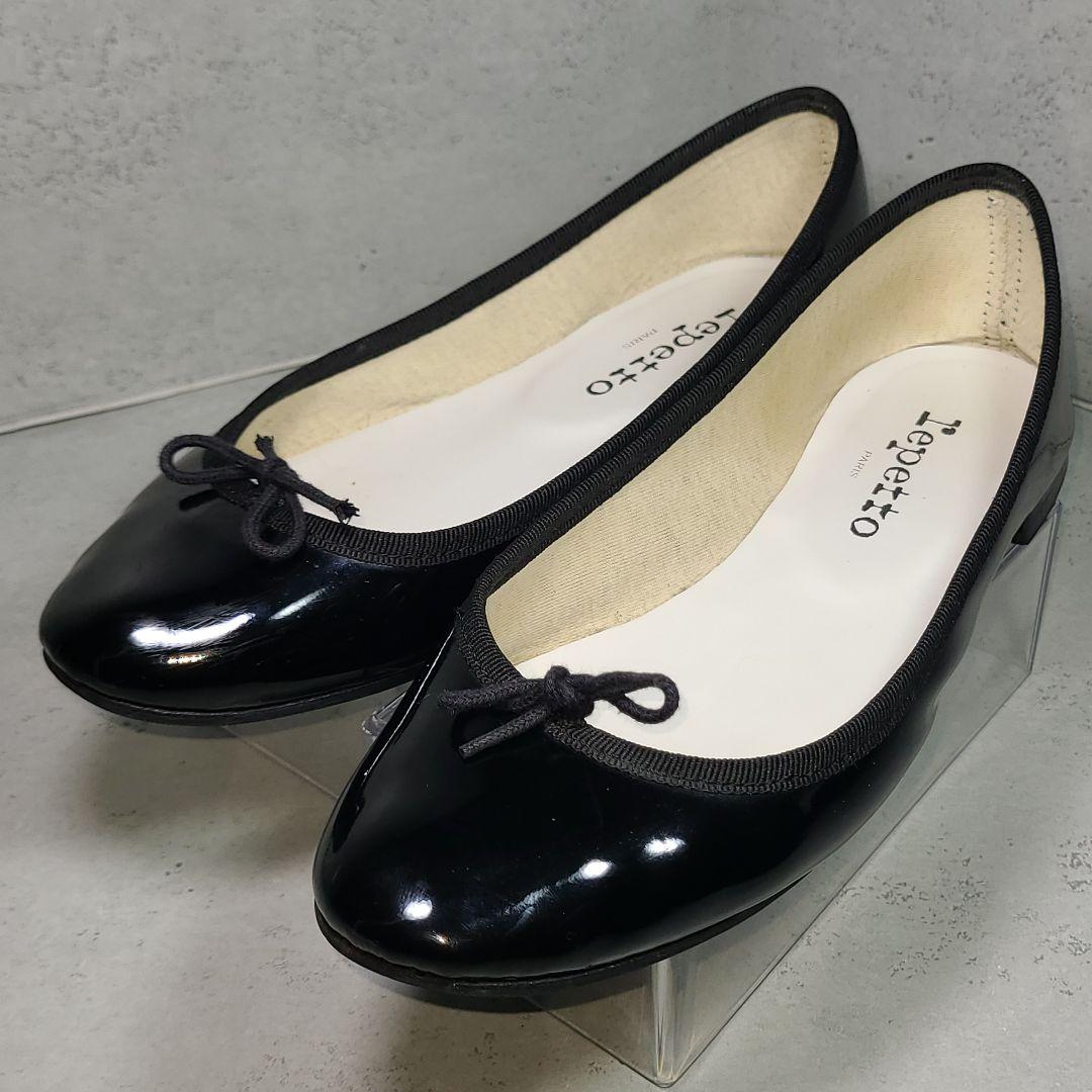 371/2【Repetto】レペット　フラットバレエシューズ　エナメル　ブラック