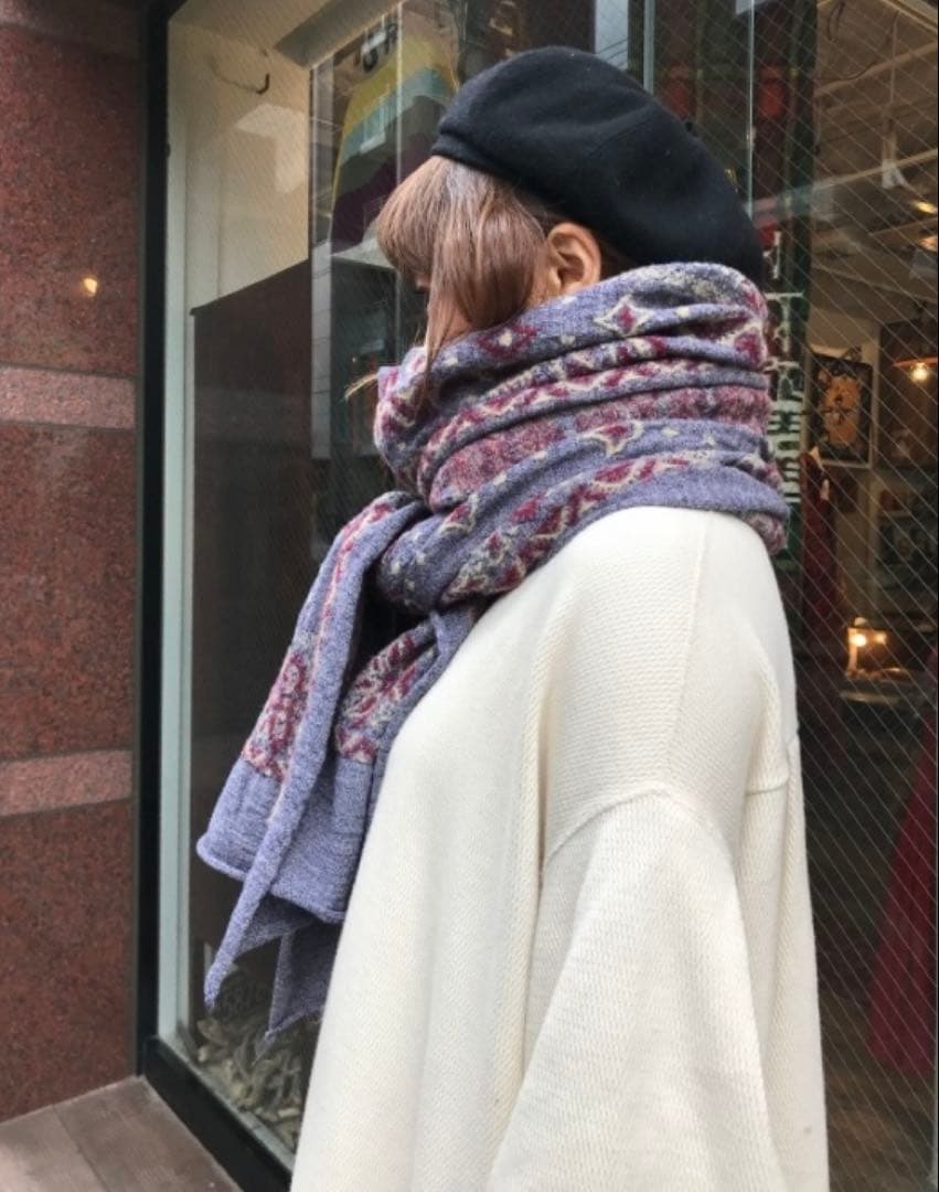 KAPITALウール 縮絨 バンダナ柄マフラー 大判ストール 水色