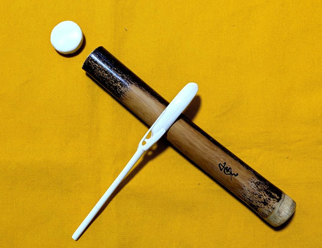 【閉店売り尽し】手彫茶杓　笹之葉型短寸（箱入仕覆寸）