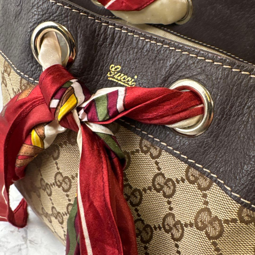 GUCCI グッチ スカーフ GG柄ジャガード×本革 レザー トートバッグ