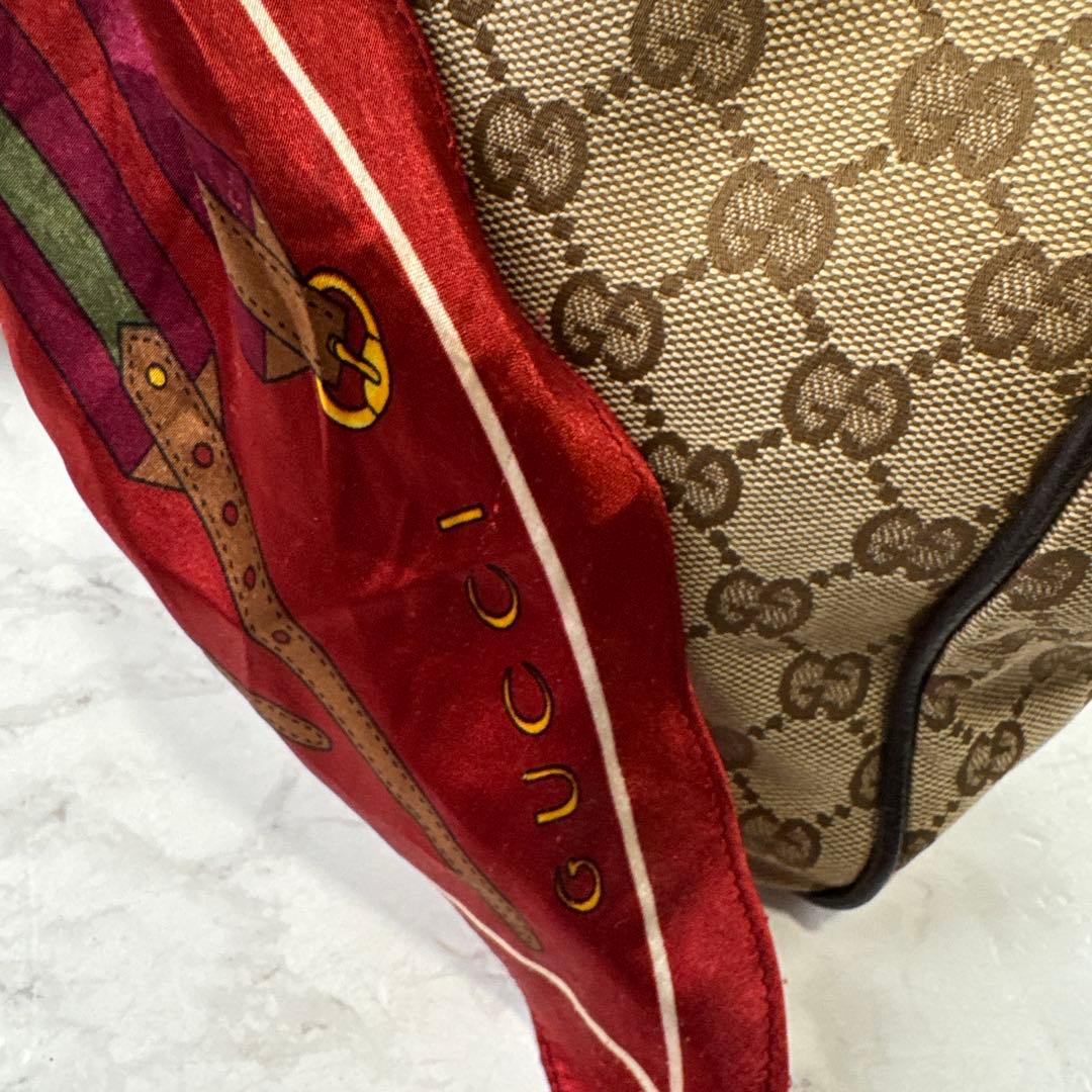 GUCCI グッチ スカーフ GG柄ジャガード×本革 レザー トートバッグ
