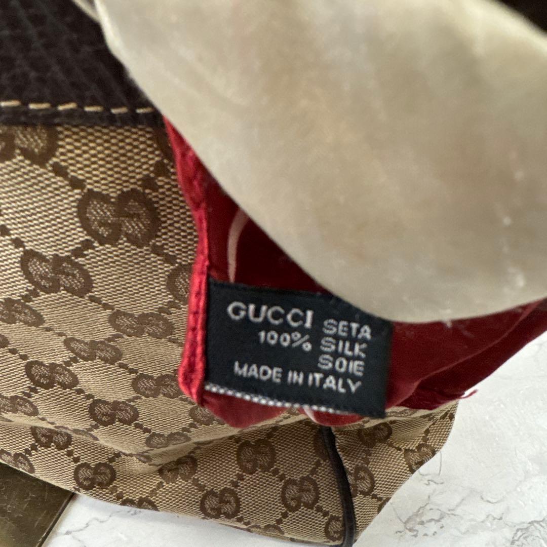 GUCCI グッチ スカーフ GG柄ジャガード×本革 レザー トートバッグ