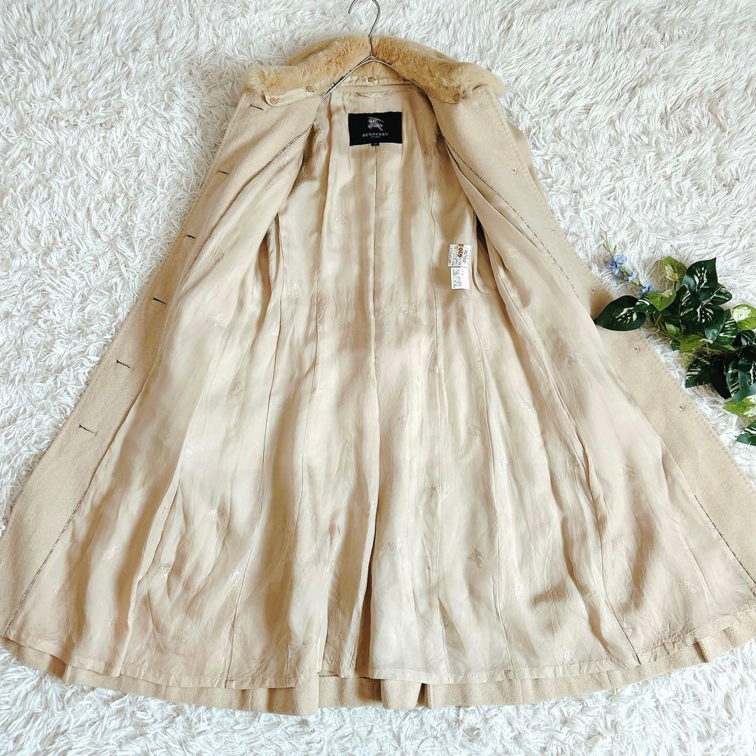 バーバリーロンドン⁂ロングコート　アンゴラ混　ラビットファー　ベージュ　M
